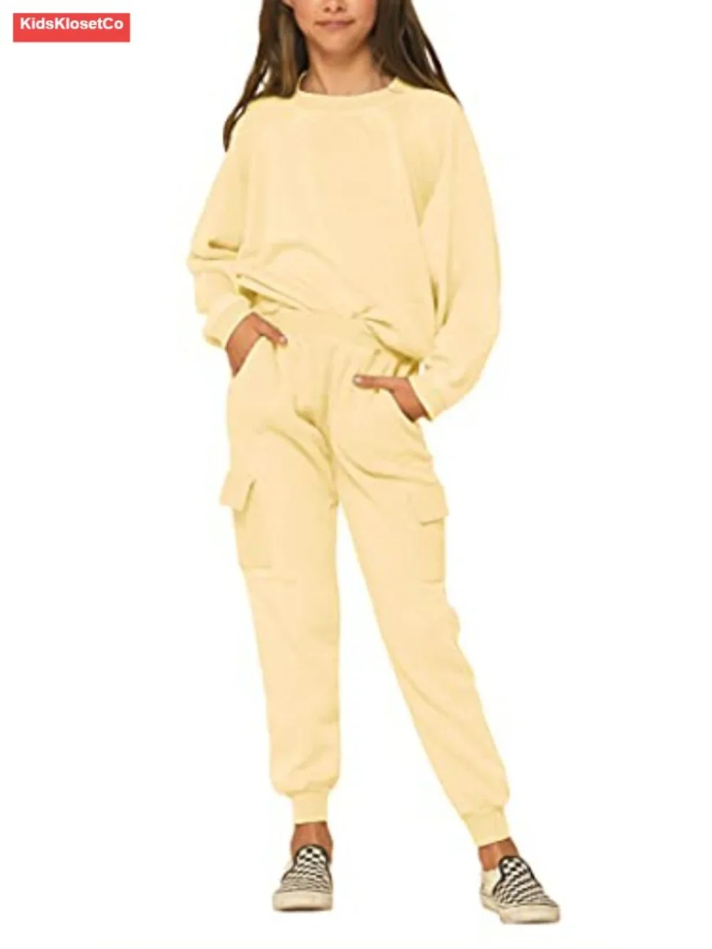 Kids Girls Sweatsuit Lounge Set Crewneck Long Sleeve Sweatshirt Drawstring
